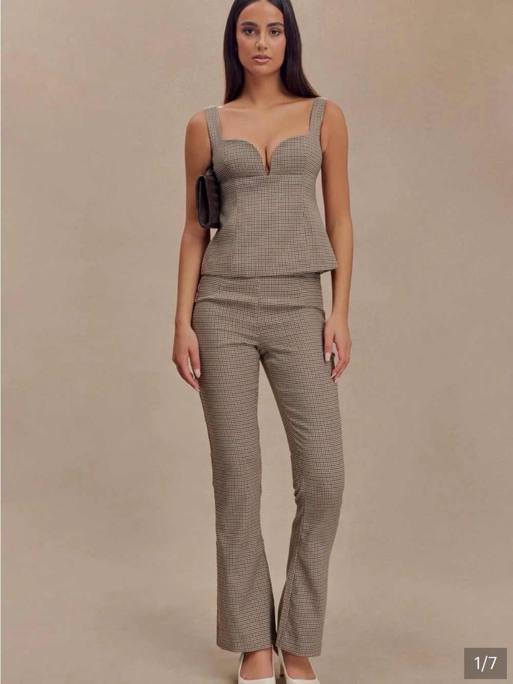 Meshki Brown Plaid Boot-Cut Pants